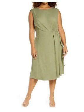 New Maggy London Dress Green Cinch Waist Midi Size 16